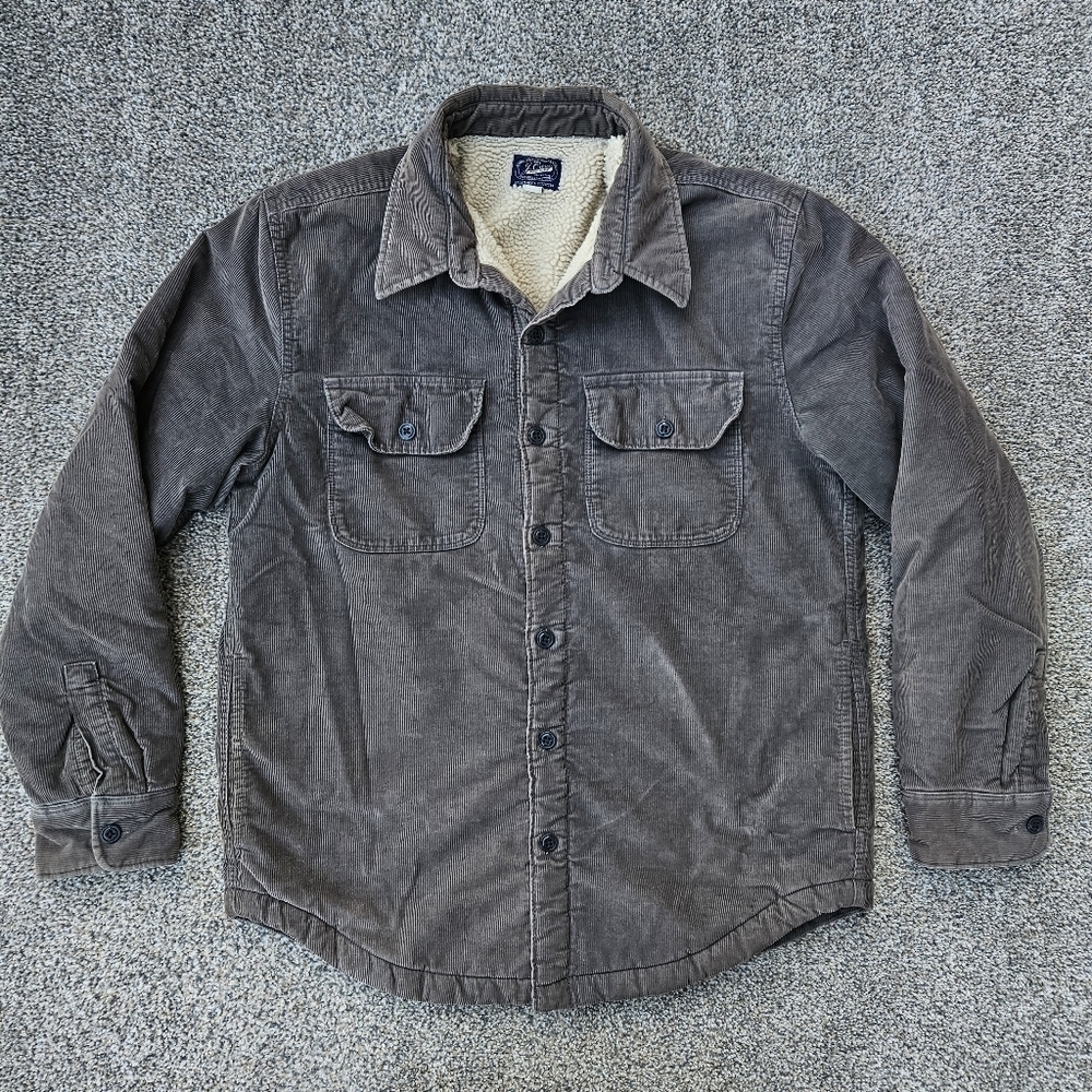J Crew Men's Sherpa Lined Corduroy Shirt Jacket Brown Button Up Coat Size Medium